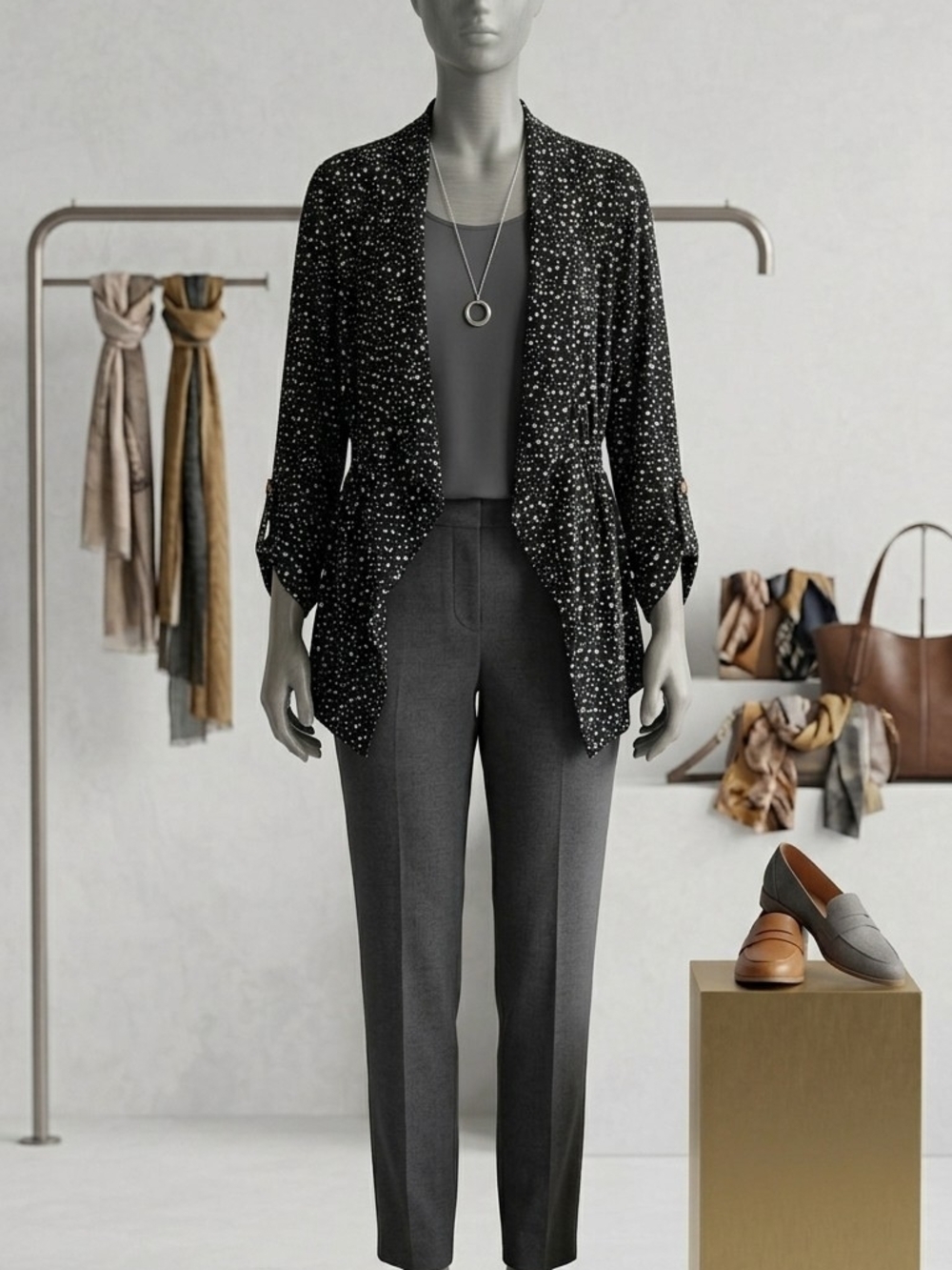 Robert Louis Black Speckled Open-Front Cardigan